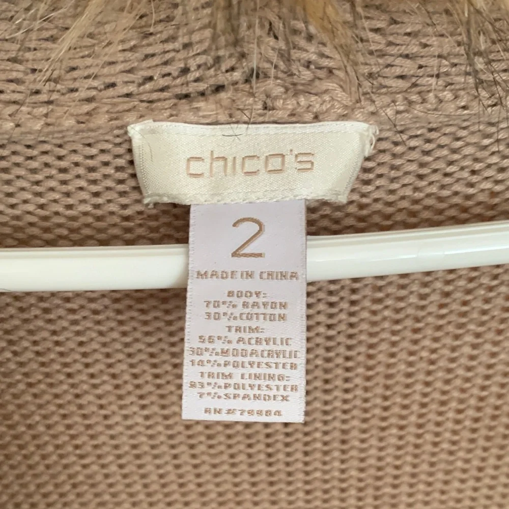 Chico's Brown Sweater with Faux Fur Collar - Picture 2 of 7